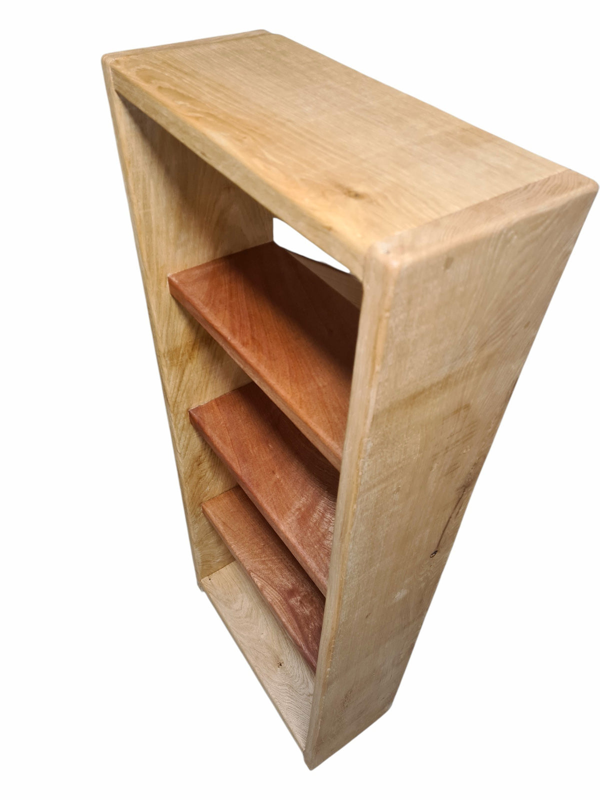 Handcrafted Bookcase 100% Solid Oak & Sapele | 27mm thick Bookshelf, Narrow