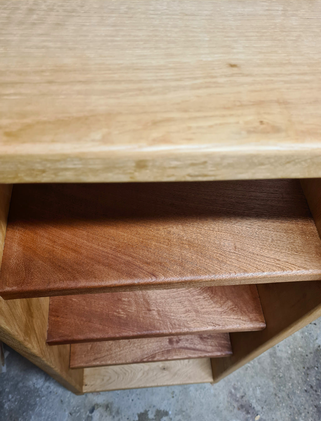 Handcrafted Bookcase 100% Solid Oak & Sapele | 27mm thick Bookshelf, Narrow