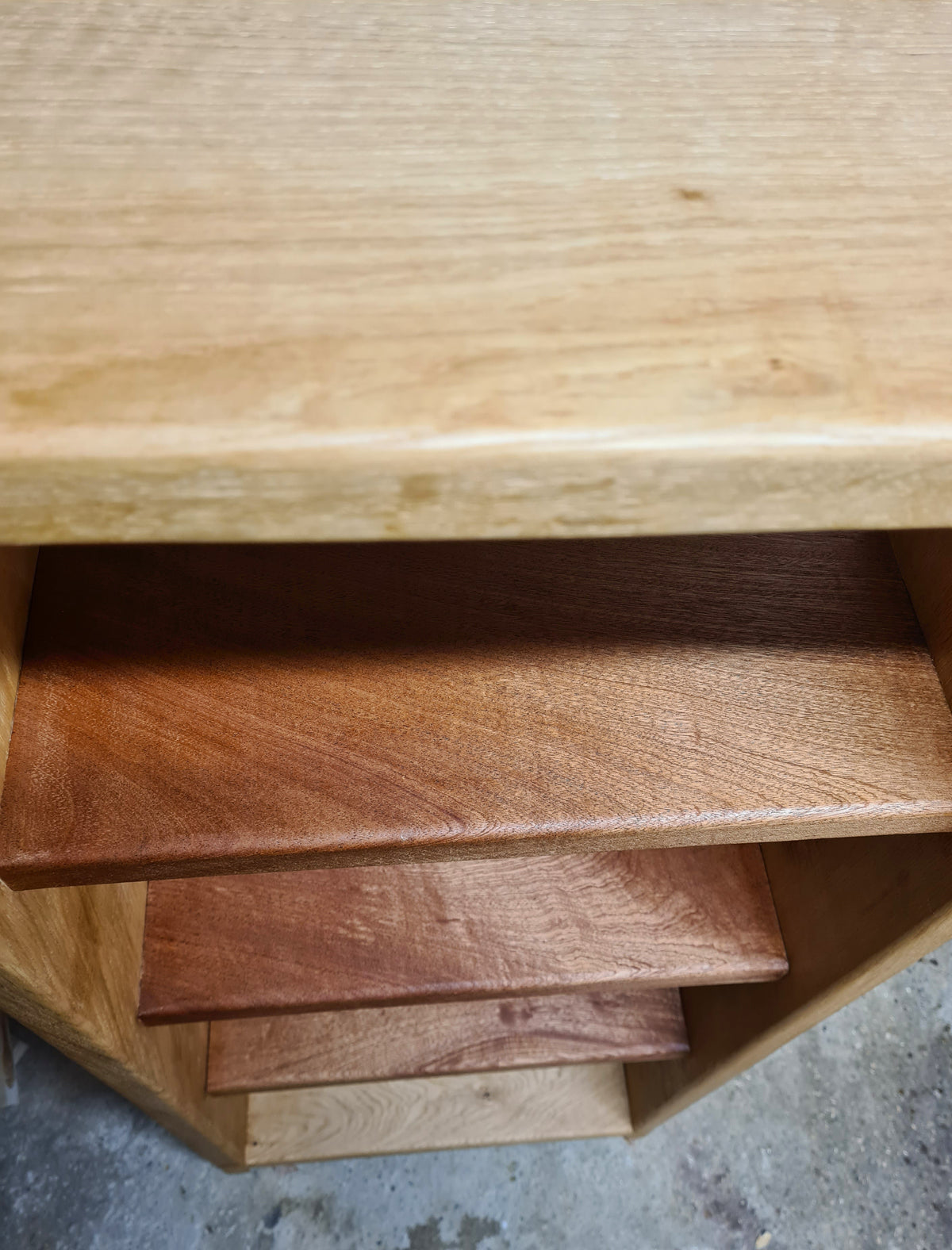 Handcrafted Bookcase 100% Solid Oak & Sapele | 27mm thick Bookshelf, Narrow
