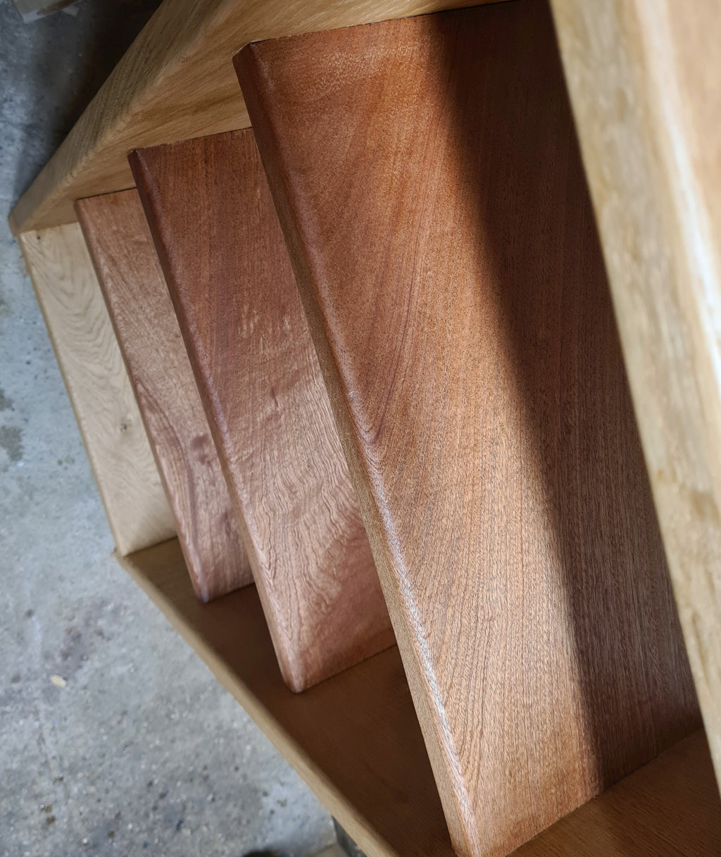 Handcrafted Bookcase 100% Solid Oak & Sapele | 27mm thick Bookshelf, Narrow