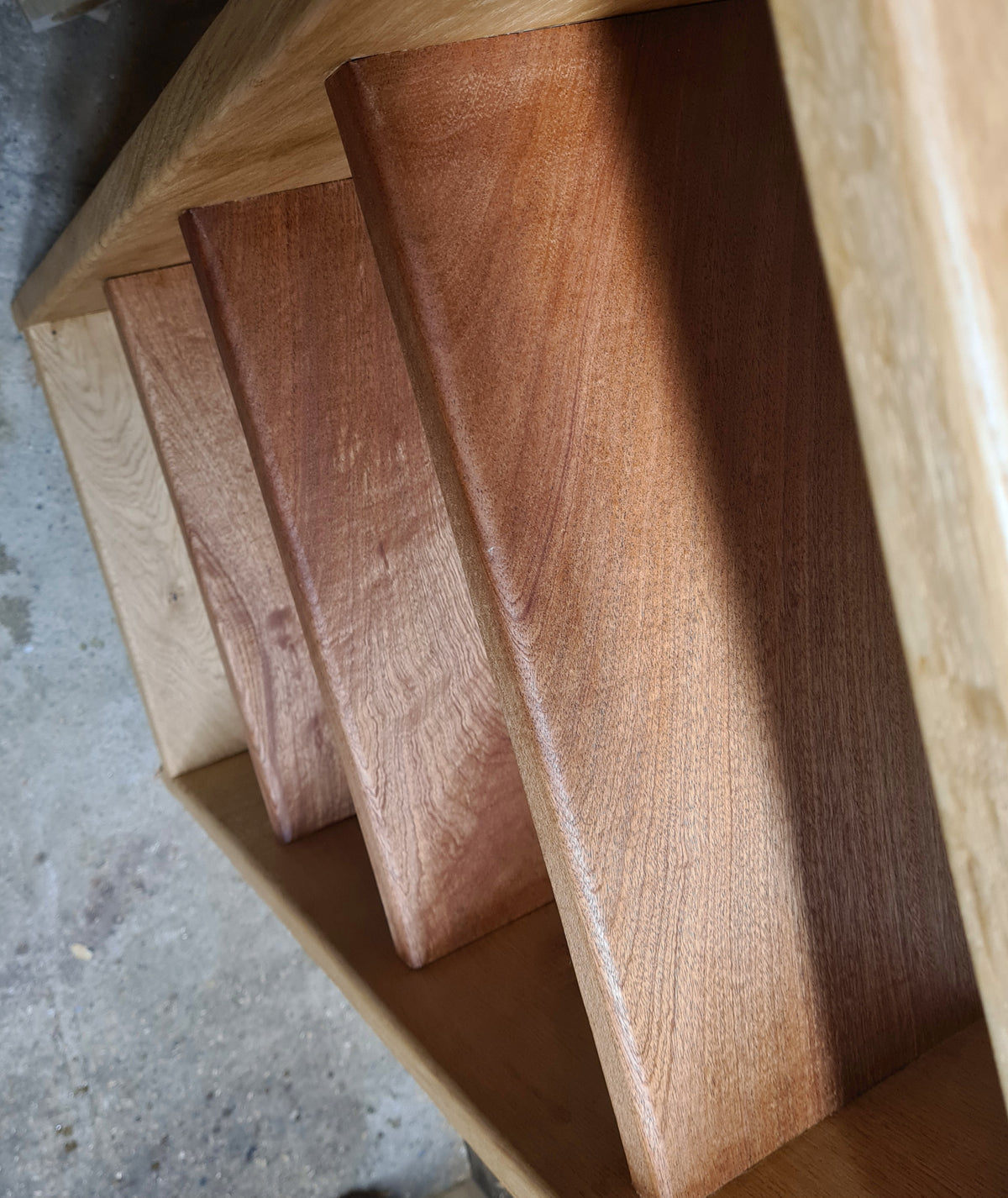Handcrafted Bookcase 100% Solid Oak & Sapele | 27mm thick Bookshelf, Narrow