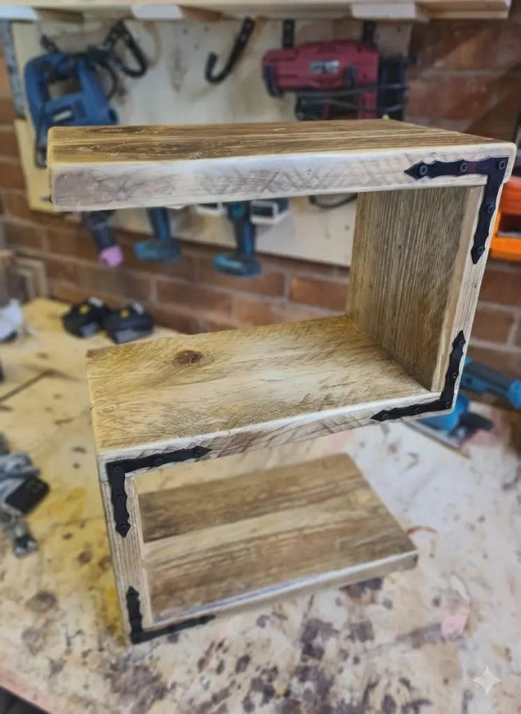 Rustic S Shaped Side table/shelving unit from reclaimed timber, Handcrafted