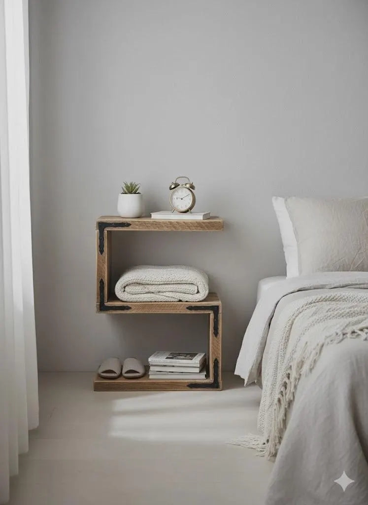 Rustic S Shaped Side table/shelving unit from reclaimed timber, Handcrafted
